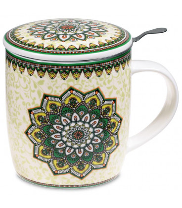Kubek Oriental "Mandala Green" do herbaty z pokrywką i zaparzaczem ze stali nierdzewnej Gift Box