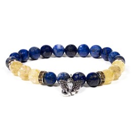 Bransoletka lapis lazuli/kwarc rutylowany z zawieszką z Ganeshem