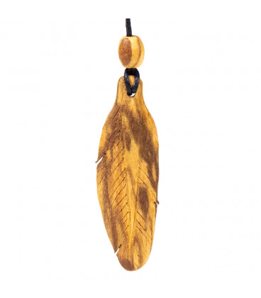 Naszyjnik peruwiański PIÓRKO rzeźbione z Palo Santo dł zawieszki 6 cm
