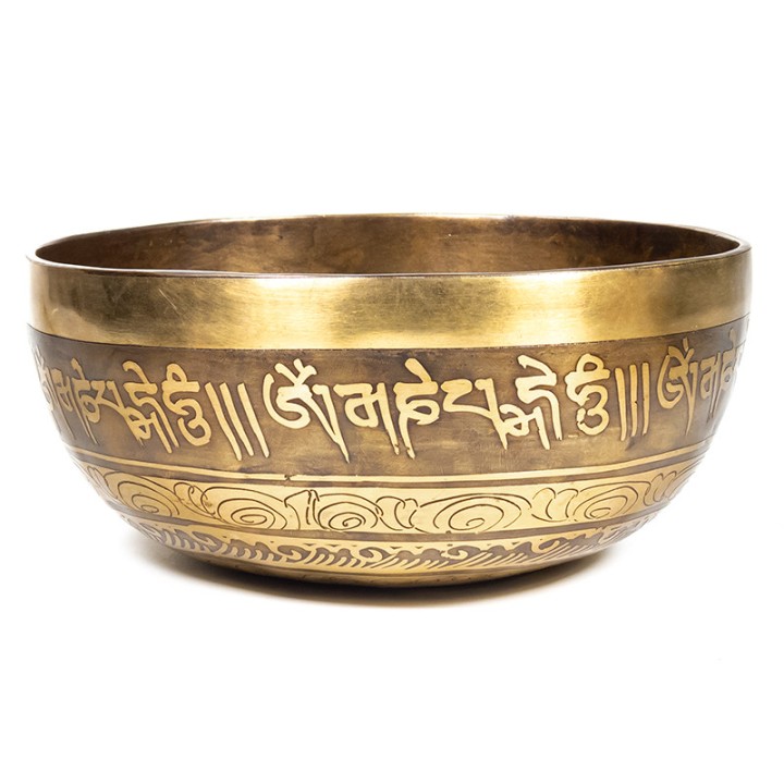 Misa Tybetańska ze zdobieniami OHM ręcznie rzeźbiona 700-850 g śr. 16 cm