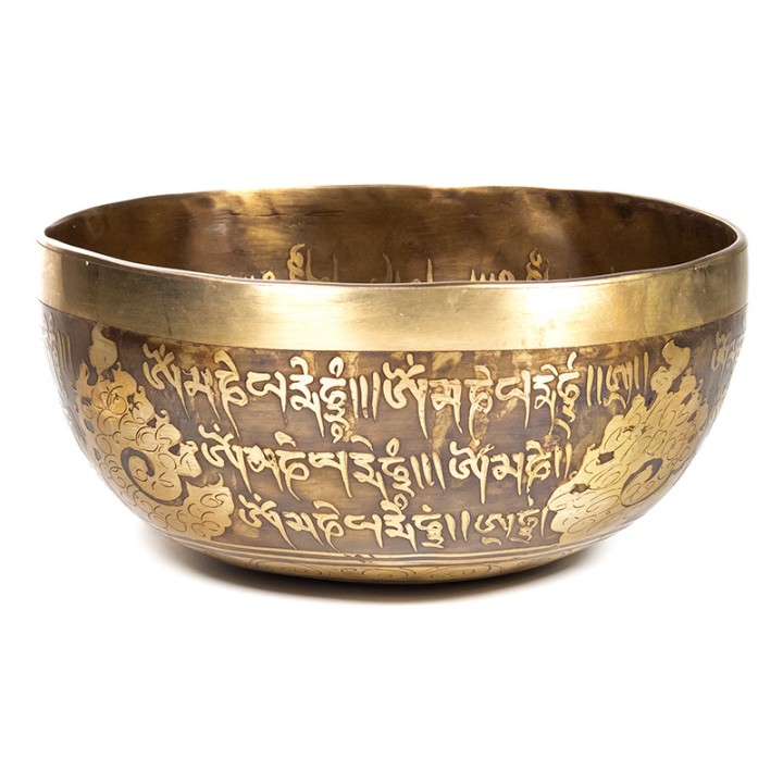 Misa Tybetańska ze zdobieniami OHM ręcznie rzeźbiona 700-850 g śr. 16 cm