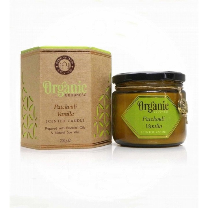 200 g. Organic Goodness Soy Candle in Amber Colored Patchouli Vanilla