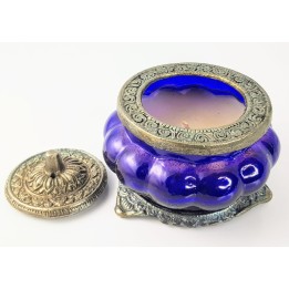 Świeca Ręcznie Robiona w szkle z orientalnym motywem - Kwiat Nag Champa - Song of India