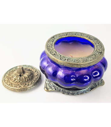 Świeca Ręcznie Robiona w szkle z orientalnym motywem - Kwiat Nag Champa - Song of India