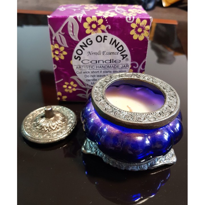 Świeca Ręcznie Robiona w szkle z orientalnym motywem - Kwiat Nag Champa - Song of India